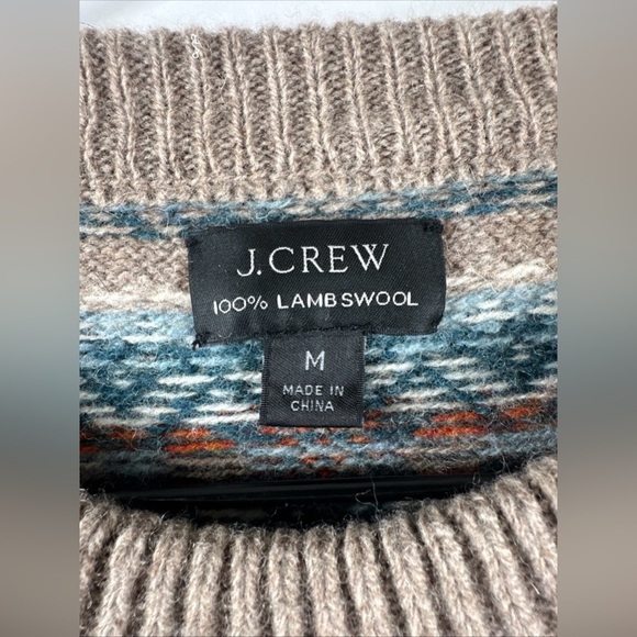 J. Crew Fair Isle 100% Lambswool Crewneck Sweater Heather Praline Men's | Medium - Picture 3 of 10